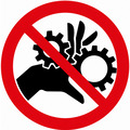 Symbol (tandhjul) + tekst: Holdes væk fra roterende dele